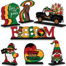 Load image into Gallery viewer, Threehoney 7 Pcs Juneteenth Day Decorations Wooden Happy Juneteenth Table Centerpieces Freedom Day Table Signs Wood 1865 Black American Independence Table Toppers for Home Desktop Decor (With Base)