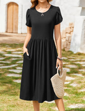 Load image into Gallery viewer, Zeagoo Womens Summer Midi Dress with Pockets Casual Short Sleeve A-Line Flowy Shirt Dress Beach Sundress,Black,Large