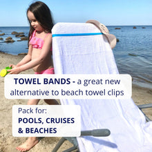 Load image into Gallery viewer, Towel Bands (6-Pack), Beach Pool & Cruise Chairs, Extra Durable, No Snapping, Cruise Ship & Beach Essentials, Great Alternative to Beach Towel Clips (3 Regular + 3 Glow in The Dark