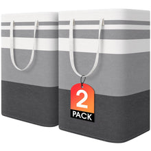 Load image into Gallery viewer, HomeHacks 2 Pack Large Laundry Baskets, Waterproof, Freestanding Laundry Hampers, Collapsible Clothes Hamper with Reinforced Handles in Laundry Room, College Dorm, Bathroom, Bedroom (Grey, 75Lx2)