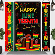 Load image into Gallery viewer, Oudain 3 Pack Juneteenth Decorations Happy Juneteenth Banner June 19th Porch Banner Hanging Door Sign Independence Day Freedom Day Decor African Afro American Festival Celebration Supplies
