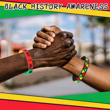 Load image into Gallery viewer, JUNEBRUSHS 64Pcs Happy Black History Month Party Favors Freedom Day Silicone Rubber Wristbands Bracelets for Party Supplies Decorations Goodie Bag Stuff Fillers Accessories(8 Designs)