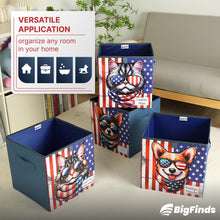 Load image into Gallery viewer, BigFinds Decorative Storage Fabric Box Set - Cat & Dog 2 Print with American Flag Closet Organizers For Bedroom - Foldable Bins For Clothes & Toy Organization