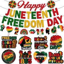 Load image into Gallery viewer, Juneteenth Decorations, NO-DIY Juneteenth Party Supplies Includes Banner and Hanging Swirls, Freedom Day Juneteenth Banner Decorations for Juneteenth Party