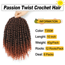 Load image into Gallery viewer, Passion Twist Hair 10 Inch 8 Packs, Pre Twisted Passion Twist Crochet Hair For Black Women, Pre Looped Passion Twist Curly Crochet Hair, Short Crochet Passion Twist Hair Extensions (10 Inch, T350#)