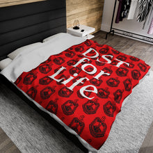 Load image into Gallery viewer, Red Velveteen Plush Blanket with Black DST Crest with DST for Life Theme