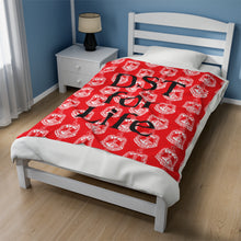 Load image into Gallery viewer, Red Velveteen Plush Blanket White DST Crest and Black DST for Life Theme