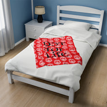 Load image into Gallery viewer, Red Velveteen Plush Blanket White DST Crest and Black DST for Life Theme