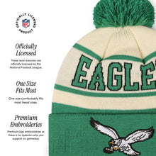 Load image into Gallery viewer, FOCO Philadelphia Eagles NFL Retro Team Logo Heritage Stripe Pom Beanie Hat, Cream
