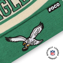 Load image into Gallery viewer, FOCO Philadelphia Eagles NFL Retro Team Logo Heritage Stripe Pom Beanie Hat, Cream