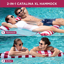 Load image into Gallery viewer, Aqua 2-in-1 Catalina XL Pool Float & Hammock – 1-2 Person, Multi-Purpose, Inflatable Pool Floats for Adults – Burgundy/White Stripe