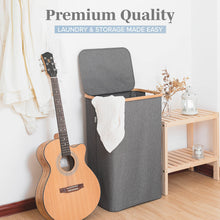 Load image into Gallery viewer, Lonbet - Laundry Hamper with Lid Cover - Sturdy Tall Bamboo Laundry Basket Clothes Organizer - Aesthetic Bedroom Fabric Bin - Big Bathroom Dirty Clothes Hamper - Removable Bag - XL 100 Liters - Grey