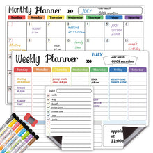 Load image into Gallery viewer, Hivillexun Magnetic Dry Erase Calendar Whiteboard Set (3-Pack) for Refrigerator, Wall, and Fridge Organization with Monthly, Weekly, and Daily Notepads. Comes with 8 Markers and 1 Eraser