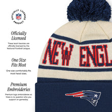 Load image into Gallery viewer, FOCO New England Patriots NFL Primary Team Logo Heritage Stripe Pom Beanie Hat, Cream
