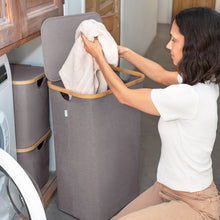 Load image into Gallery viewer, Lonbet - Laundry Hamper with Lid Cover - Sturdy Tall Bamboo Laundry Basket Clothes Organizer - Aesthetic Bedroom Fabric Bin - Big Bathroom Dirty Clothes Hamper - Removable Bag - XL 100 Liters - Grey