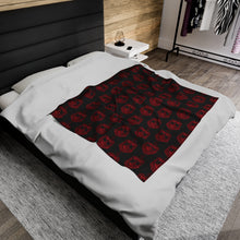 Load image into Gallery viewer, Black Velveteen Plush Blanket Red DST Crest