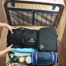 Load image into Gallery viewer, Freegrace Premium Hanging Toiletry Travel Bag - Cosmetic, Jewelry, Toiletry & Accessory Storage Organizer Bag, Large Size, Various Compartments (Black)