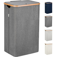 Load image into Gallery viewer, Lonbet - Laundry Hamper with Lid Cover - Sturdy Tall Bamboo Laundry Basket Clothes Organizer - Aesthetic Bedroom Fabric Bin - Big Bathroom Dirty Clothes Hamper - Removable Bag - XL 100 Liters - Grey