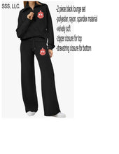Load image into Gallery viewer, Black 2 piece lounge set with DST Crest Decal on top and pants