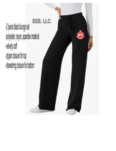 Load image into Gallery viewer, Black 2 piece lounge set with DST Crest Decal on top and pants