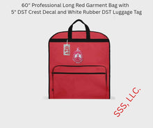 Load image into Gallery viewer, Professional 60" Red Garment Bag with Embroidered 5" DST Crest Decal and Rubber DST Luggage Tag