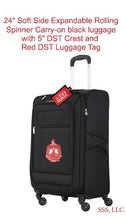 Load image into Gallery viewer, 24" Soft Side Expandable Rolling Spinner Checked black luggage with 5" DST Crest and luggage tag
