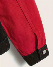 Load image into Gallery viewer, DST Red and Black Boyfriend Length Denim Jacket