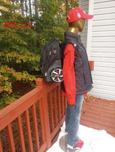 Load image into Gallery viewer, Trolley Backpack with large wheels, collapsible metal handle, and DST embroidered crest decal