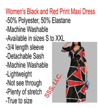 Load image into Gallery viewer, Women's Black and Red Print Maxi Dress