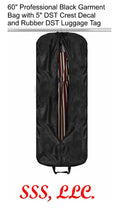 Load image into Gallery viewer, Professional 60" Black Garment Bag with Embroidered 5" DST Crest Decal and Rubber DST Luggage Tag
