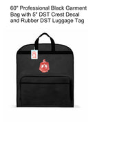 Load image into Gallery viewer, Professional 60" Black Garment Bag with Embroidered 5" DST Crest Decal and Rubber DST Luggage Tag