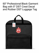 Load image into Gallery viewer, Professional 60" Black Garment Bag with Embroidered 5" DST Crest Decal and Rubber DST Luggage Tag