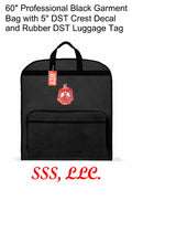 Load image into Gallery viewer, Professional 60" Black Garment Bag with Embroidered 5" DST Crest Decal and Rubber DST Luggage Tag