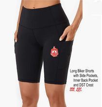 Load image into Gallery viewer, Black, White or Red Long Biker Shorts with Side Pockets and DST Crest