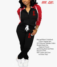 Load image into Gallery viewer, Red and Black DST  Hooded Colorblock Jogging Suit
