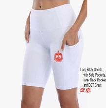 Load image into Gallery viewer, Black, White or Red Long Biker Shorts with Side Pockets and DST Crest