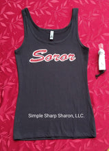 Load image into Gallery viewer, Black Tank Top with "Soror" Theme