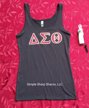 Load image into Gallery viewer, Black Tank Top with "DST Greek Letters" Theme