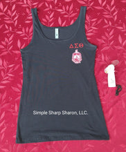 Load image into Gallery viewer, Black Tank Top with "DST Letter and Crest" Theme