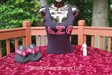 Load image into Gallery viewer, Black Tank Top with "DST Greek Letters" Theme