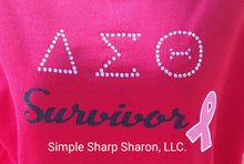 Load image into Gallery viewer, Red Tee with Bling DST Survivor & Bling Cancer Ribbon theme Theme