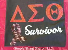 Load image into Gallery viewer, Black Tee with DST Cancer Survivor and Bling Ribbon Theme