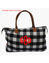 Load image into Gallery viewer, Diamond Monogramned Black and White Buffalo Plaid Weekend Bag