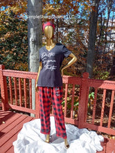 Load image into Gallery viewer, DST Customizable Regular and Plus Size Black Top Buffalo Plaid Relaxed Fit Pajamas