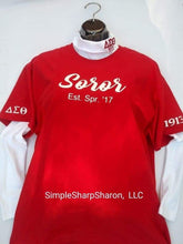 Load image into Gallery viewer, Red Soror DST Season and Year Tees