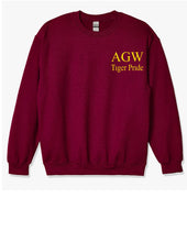 Load image into Gallery viewer, Maroon Sweatshirt with AGWTP embroidery in yellow gold thread