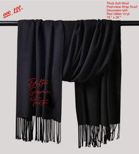 Load image into Gallery viewer, Black Pashmina Wool Blend Scarf with DST theme