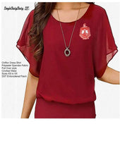Load image into Gallery viewer, Red Chiffon Dress Top with DST Embroidered Shield