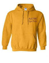 Load image into Gallery viewer, Gold Zippered Hoodie with AGWTP embroidery in maroon thread