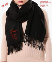 Load image into Gallery viewer, Black Pashmina Wool Blend Scarf with DST theme